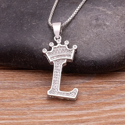 Fashion Luxury A-Z Crown Alphabet Pendant Chain Necklace Punk Style Lucky Initial Name Jewelry Best Party Wedding Birthday Gift