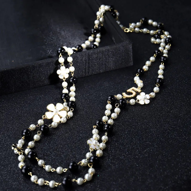 Luxury Brand Pearl Number 5 Necklaces For Woman Flower Long two Layer Woman Necklace