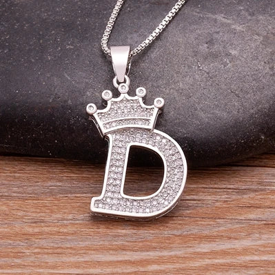 Fashion Luxury A-Z Crown Alphabet Pendant Chain Necklace Punk Style Lucky Initial Name Jewelry Best Party Wedding Birthday Gift