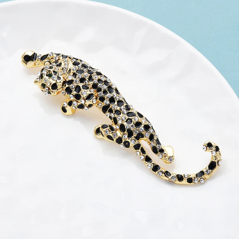 Wuli&baby Big Climbing Leopard Brooch Pins For Women And Men Enamel Animal Brooches Winter Luxury Jewelry New Year Gift