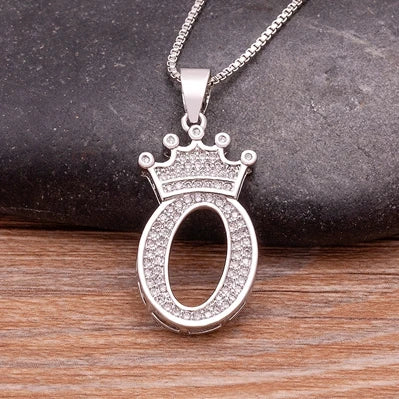 Fashion Luxury A-Z Crown Alphabet Pendant Chain Necklace Punk Style Lucky Initial Name Jewelry Best Party Wedding Birthday Gift