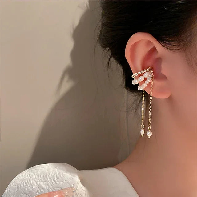 New Korean Fashion Double Layer Pearl Clip Earrings for Women Girls Luxury Zircon Ear Cuff Clip Without Pierced Ear Cuff Jewerly