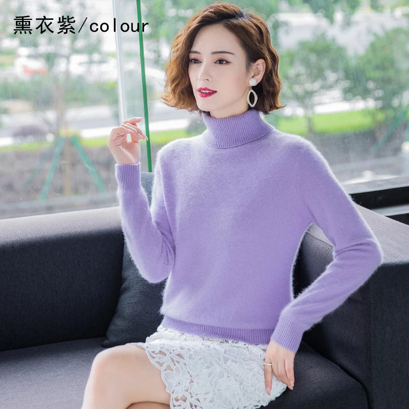 Autumn Winter 100% Mink Cashmere Sweater Women Knitwear Pullover Thick Warm Solid Color Plus Size Base  High Lapel Clothing Tops