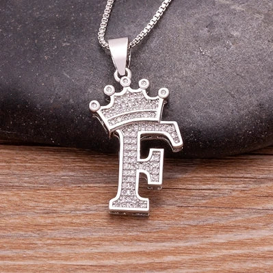 Fashion Luxury A-Z Crown Alphabet Pendant Chain Necklace Punk Style Lucky Initial Name Jewelry Best Party Wedding Birthday Gift