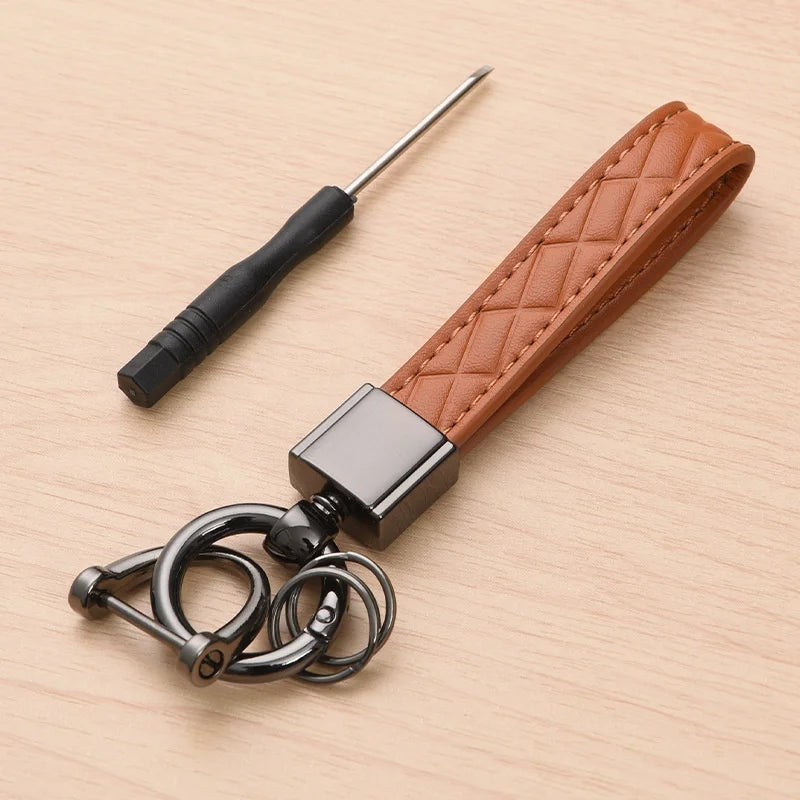 Luxury Genuine Leather Plaid Keychain 5 Colors Women Men Black Buckle Car Key Ring Chain Holder Jewelry Gift Chaveiro