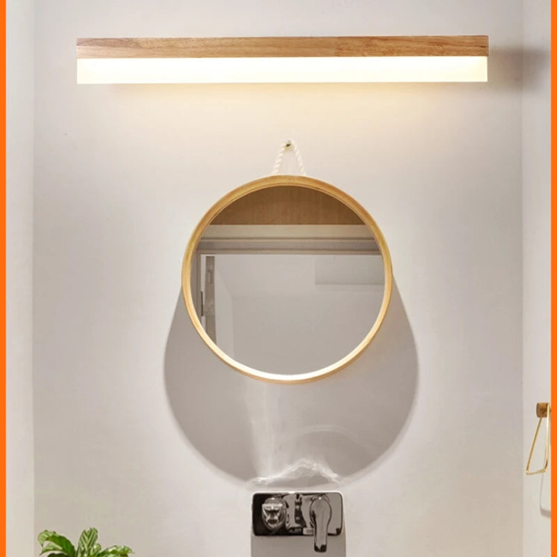 Mirror headlight Japanese long dressing table fill light bathroom mirror cabinet LED light Nordic solid wood bedside wall lamp