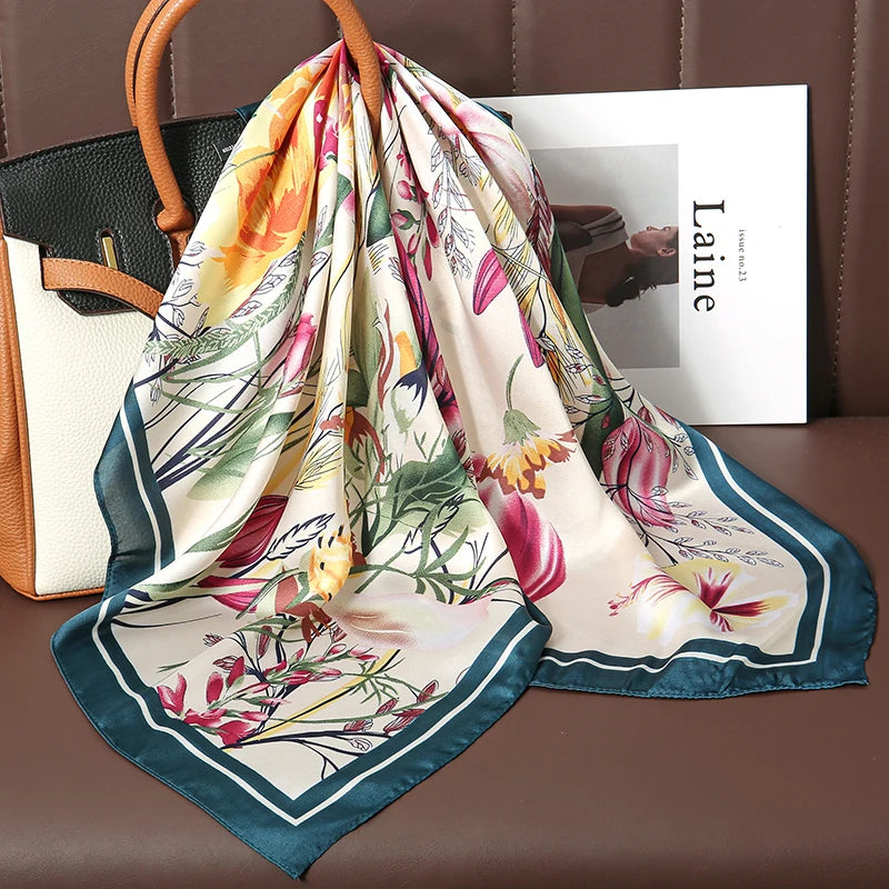 Luxury Brand Scarves for Women Shawl Print Silk Satin Hijab Scarf Female Bandana 70*70cm Square Shawls Scarfs For Ladies 2024