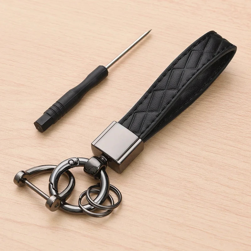 Luxury Genuine Leather Plaid Keychain 5 Colors Women Men Black Buckle Car Key Ring Chain Holder Jewelry Gift Chaveiro