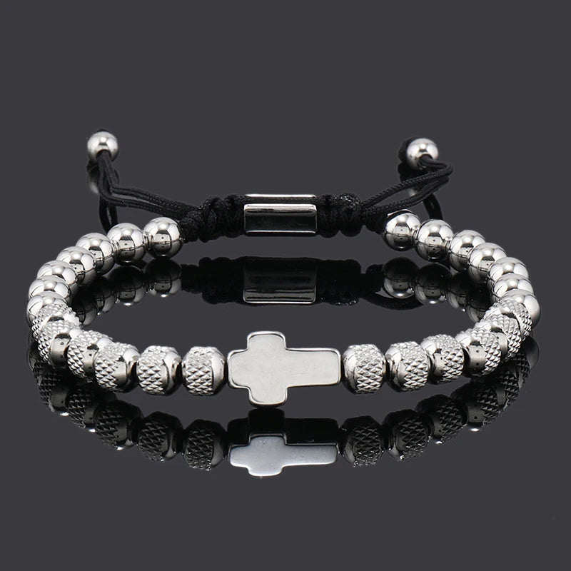 Luxury Stainless Steel Cross Charms Man Bracelet For Women Titanium Steel Beaded Jewelry Gift