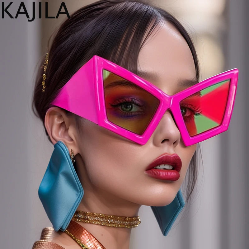 Oversized Cat Eye Sunglasses Women Big Frame 2024 Luxury Brand Shield Punk Sun Glasses For Ladies Windproof Eyewear Shades UV400