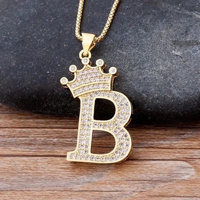 Nidin New Luxury Copper Zircon A-Z Crown Alphabet Pendant Chain Necklace Hip-Hop Style Fashion Woman Man Initial Name Jewelry