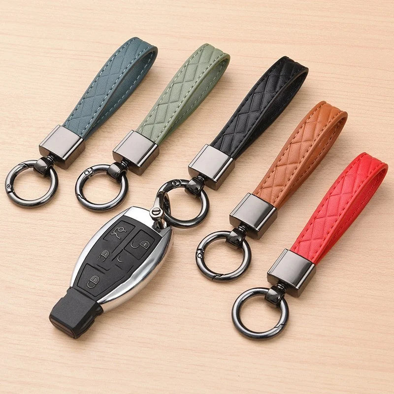 Luxury Genuine Leather Plaid Keychain 5 Colors Women Men Black Buckle Car Key Ring Chain Holder Jewelry Gift Chaveiro