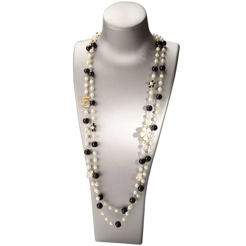 Luxury Brand Pearl Number 5 Necklaces For Woman Flower Long two Layer Woman Necklace