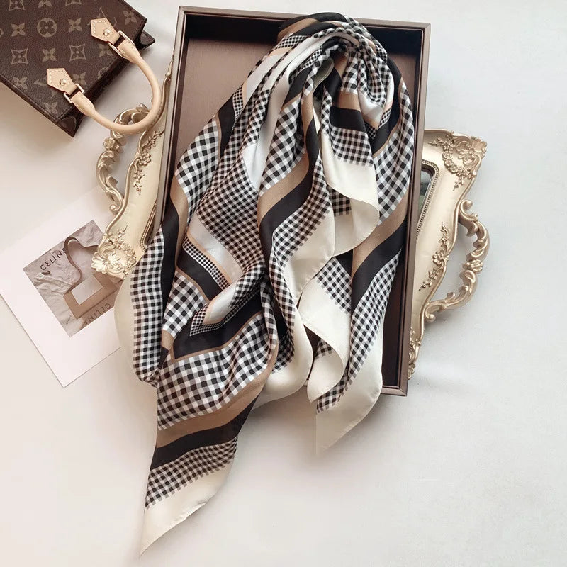 Luxury Brand Scarves for Women Shawl Print Silk Satin Hijab Scarf Female Bandana 70*70cm Square Shawls Scarfs For Ladies 2024