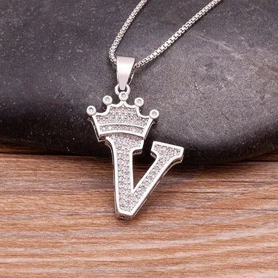 Fashion Luxury A-Z Crown Alphabet Pendant Chain Necklace Punk Style Lucky Initial Name Jewelry Best Party Wedding Birthday Gift