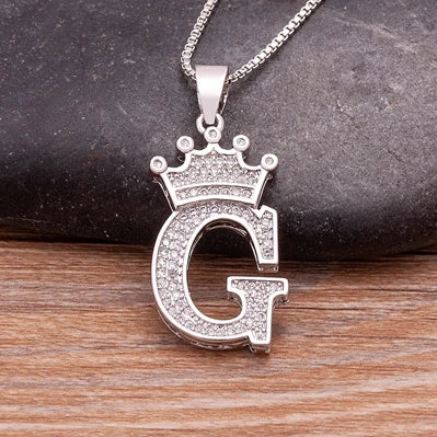 Fashion Luxury A-Z Crown Alphabet Pendant Chain Necklace Punk Style Lucky Initial Name Jewelry Best Party Wedding Birthday Gift