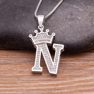 Fashion Luxury A-Z Crown Alphabet Pendant Chain Necklace Punk Style Lucky Initial Name Jewelry Best Party Wedding Birthday Gift