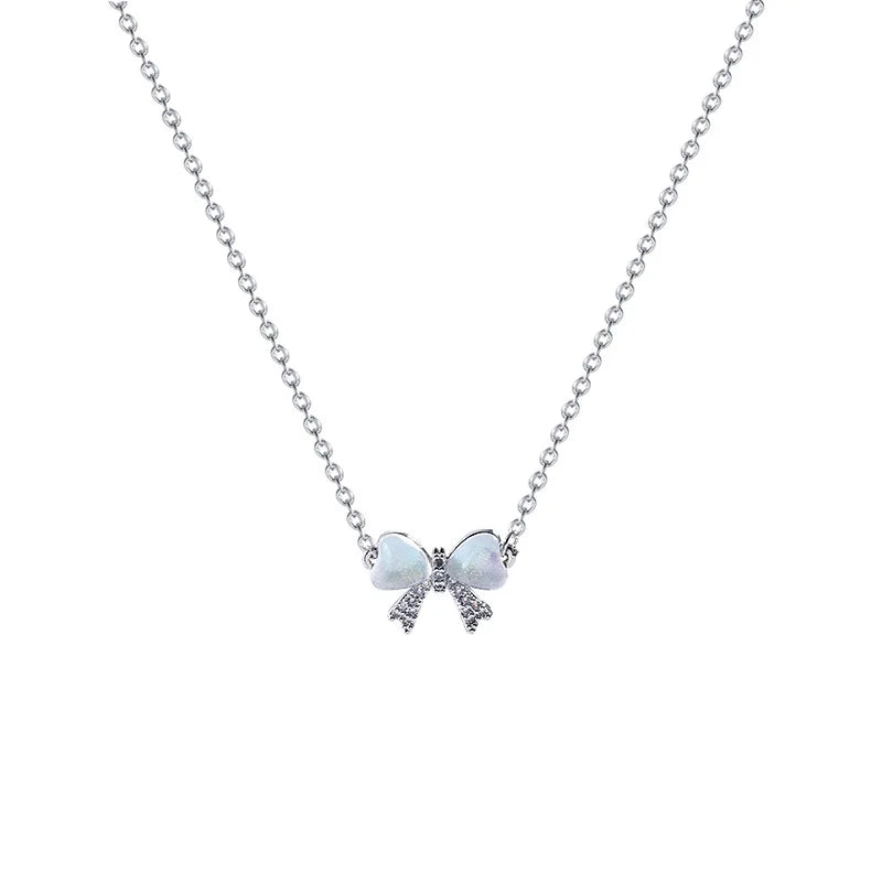 Light And Luxurious Opal Bow Necklace Women's Ins Fashionable And Versatile Temperament Small And Fresh Titanium Steel Chain