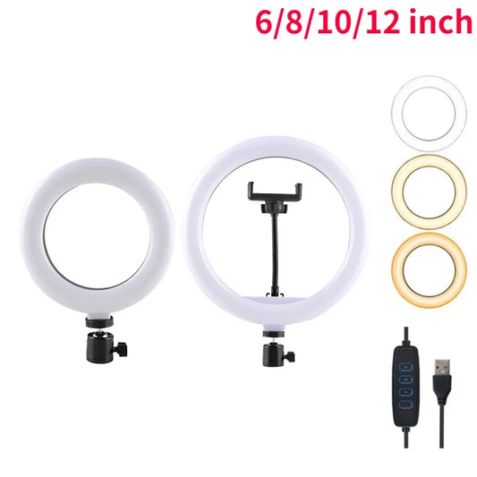 10/8/6/12 Inch Self-Timer Ring Light Photography Fill Light LED Ring Light Kit for Video Recording and Live Broadcast Equipment