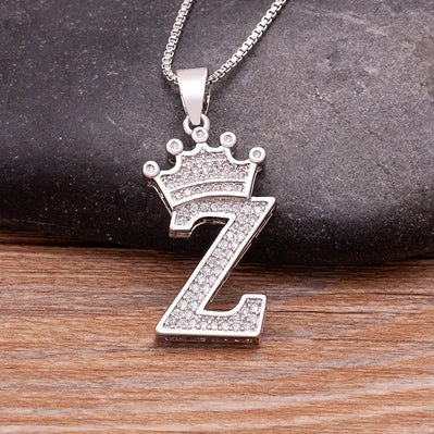 Fashion Luxury A-Z Crown Alphabet Pendant Chain Necklace Punk Style Lucky Initial Name Jewelry Best Party Wedding Birthday Gift