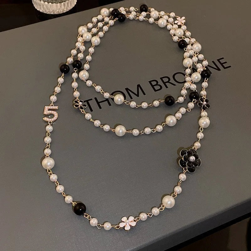 Luxury Brand Pearl Number 5 Necklaces For Woman Flower Long two Layer Woman Necklace