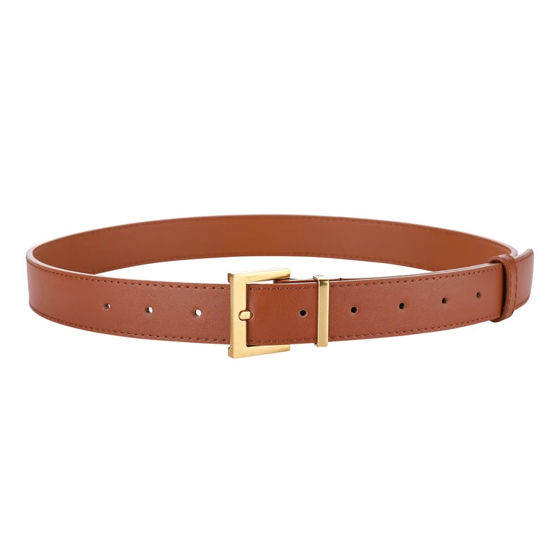 Luxury Double Genuine Leather Belt for Women Jeans Casual Dress Metal Buckle Ladies Thin Belts Fashion Waistband Free Size