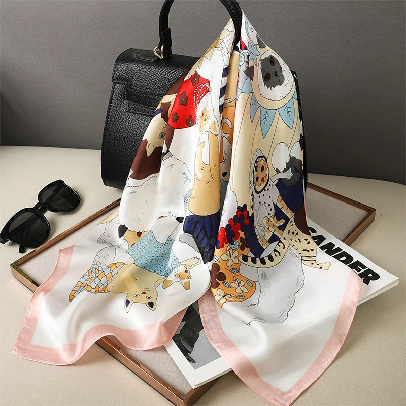 Luxury Brand Scarves for Women Shawl Print Silk Satin Hijab Scarf Female Bandana 70*70cm Square Shawls Scarfs For Ladies 2024