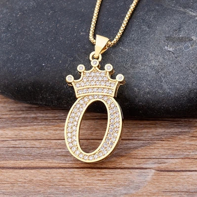 Nidin New Luxury Copper Zircon A-Z Crown Alphabet Pendant Chain Necklace Hip-Hop Style Fashion Woman Man Initial Name Jewelry