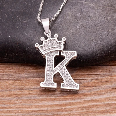 Fashion Luxury A-Z Crown Alphabet Pendant Chain Necklace Punk Style Lucky Initial Name Jewelry Best Party Wedding Birthday Gift