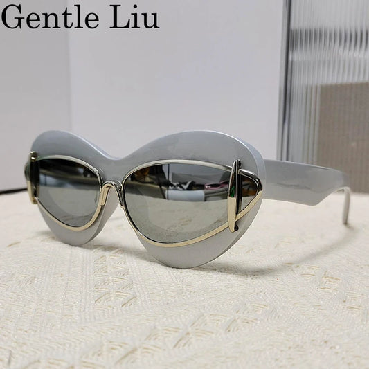 Double Frame Cat Eye Sunglasses Women 2025 Luxury Brand Designer Vintage Y2K Punk Sun Glasses For Men Retro Eyewear Shades UV400