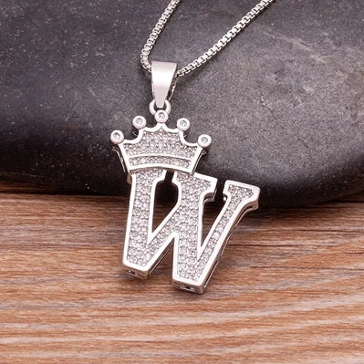 Fashion Luxury A-Z Crown Alphabet Pendant Chain Necklace Punk Style Lucky Initial Name Jewelry Best Party Wedding Birthday Gift