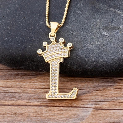 Nidin New Luxury Copper Zircon A-Z Crown Alphabet Pendant Chain Necklace Hip-Hop Style Fashion Woman Man Initial Name Jewelry