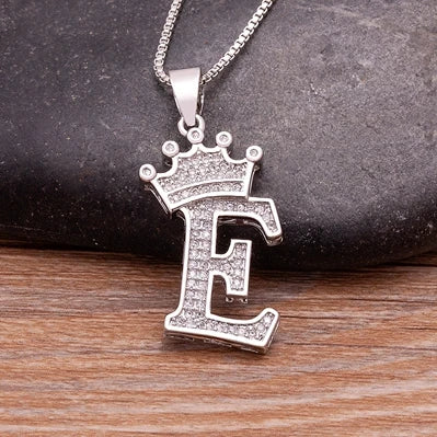 Fashion Luxury A-Z Crown Alphabet Pendant Chain Necklace Punk Style Lucky Initial Name Jewelry Best Party Wedding Birthday Gift