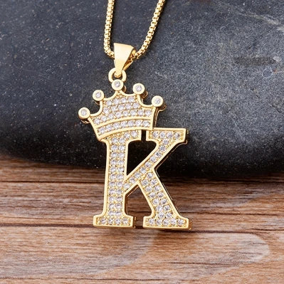 Nidin New Luxury Copper Zircon A-Z Crown Alphabet Pendant Chain Necklace Hip-Hop Style Fashion Woman Man Initial Name Jewelry