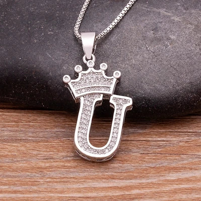 Fashion Luxury A-Z Crown Alphabet Pendant Chain Necklace Punk Style Lucky Initial Name Jewelry Best Party Wedding Birthday Gift