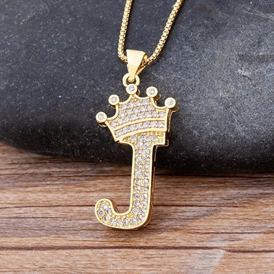 Nidin New Luxury Copper Zircon A-Z Crown Alphabet Pendant Chain Necklace Hip-Hop Style Fashion Woman Man Initial Name Jewelry