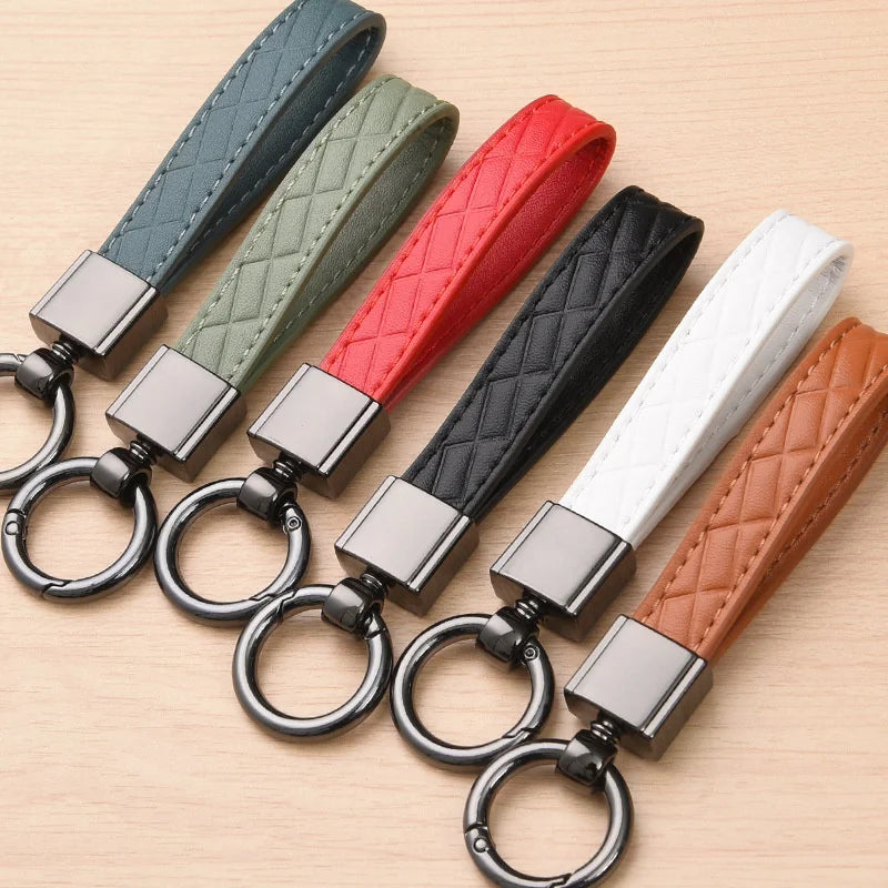 Luxury Genuine Leather Plaid Keychain 5 Colors Women Men Black Buckle Car Key Ring Chain Holder Jewelry Gift Chaveiro