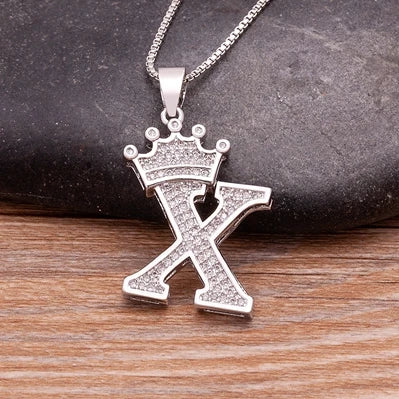 Fashion Luxury A-Z Crown Alphabet Pendant Chain Necklace Punk Style Lucky Initial Name Jewelry Best Party Wedding Birthday Gift