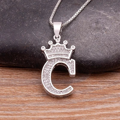 Fashion Luxury A-Z Crown Alphabet Pendant Chain Necklace Punk Style Lucky Initial Name Jewelry Best Party Wedding Birthday Gift