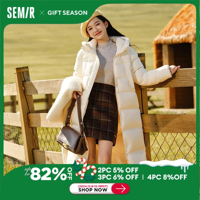 Semir Down Jacket Women Long Length Three-Proof Versatile 2024 Updated Winter New Loose Hooded Coat Simple Down Jacket