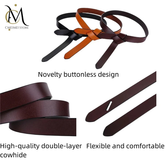 Cowhide Belt Ladies Soft Genuine Leather Knotted Strap Dress Accessories Gothic Retro Luxury Designer Girdle Corset for Women