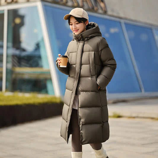 Semir Down Jacket Women Long Length Three-Proof Versatile 2024 Updated Winter New Loose Hooded Coat Simple Down Jacket