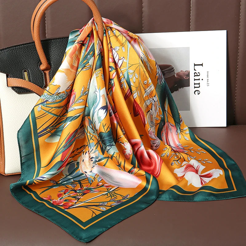 Luxury Brand Scarves for Women Shawl Print Silk Satin Hijab Scarf Female Bandana 70*70cm Square Shawls Scarfs For Ladies 2024