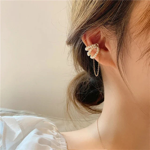 New Korean Fashion Double Layer Pearl Clip Earrings for Women Girls Luxury Zircon Ear Cuff Clip Without Pierced Ear Cuff Jewerly