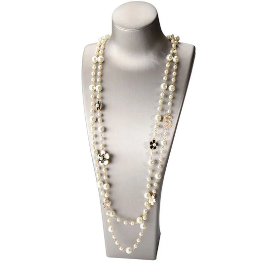 Luxury Brand Pearl Number 5 Necklaces For Woman Flower Long two Layer Woman Necklace