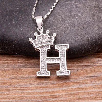 Fashion Luxury A-Z Crown Alphabet Pendant Chain Necklace Punk Style Lucky Initial Name Jewelry Best Party Wedding Birthday Gift