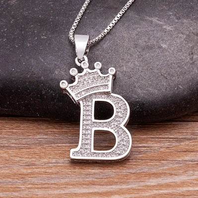 Fashion Luxury A-Z Crown Alphabet Pendant Chain Necklace Punk Style Lucky Initial Name Jewelry Best Party Wedding Birthday Gift