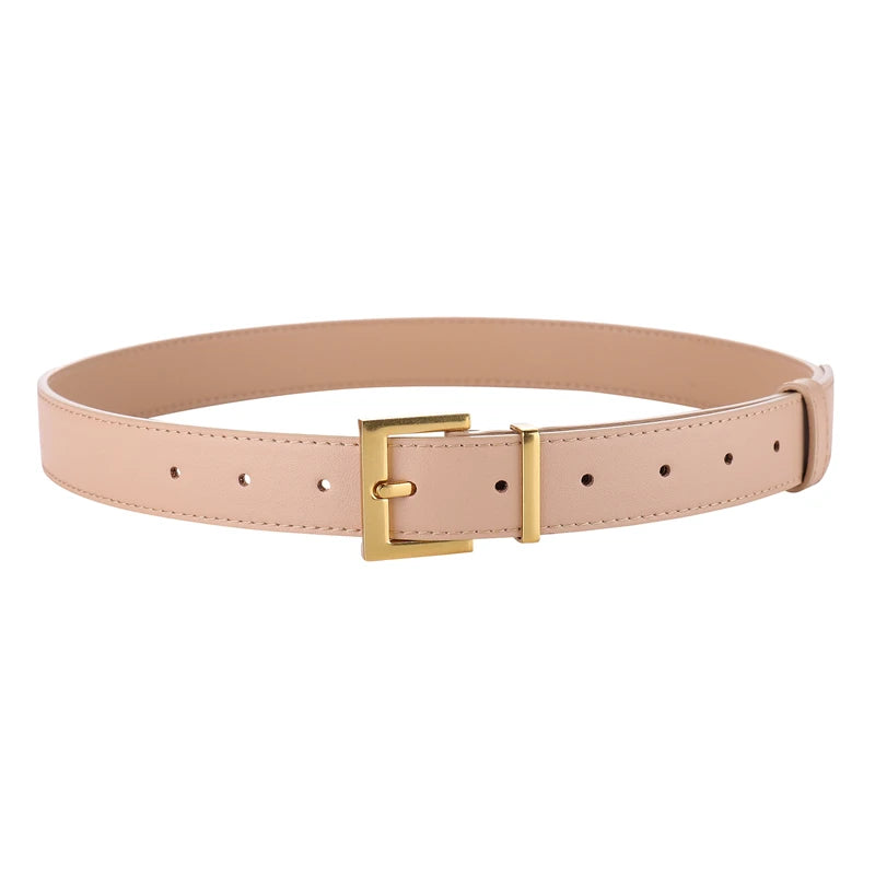 Luxury Double Genuine Leather Belt for Women Jeans Casual Dress Metal Buckle Ladies Thin Belts Fashion Waistband Free Size